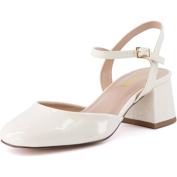 Cushionaire Women's Cream Patent Memory Foam Wide Dancer Round Toe Block Heel - Picture 1 of 6